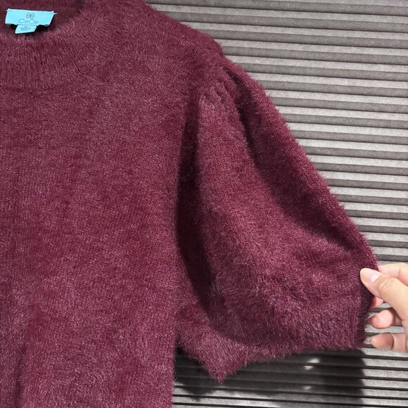 CeCe Women's Burgundy Short Sleeve Mock Neck Eyelash Knit sweater SZ: XL - Picture 6 of 13